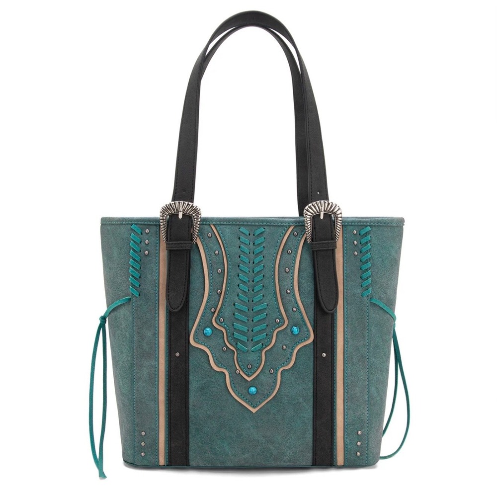 NWT Montana West Buckle Collection Turquoise Western Tote Bag Studded Whipstitch